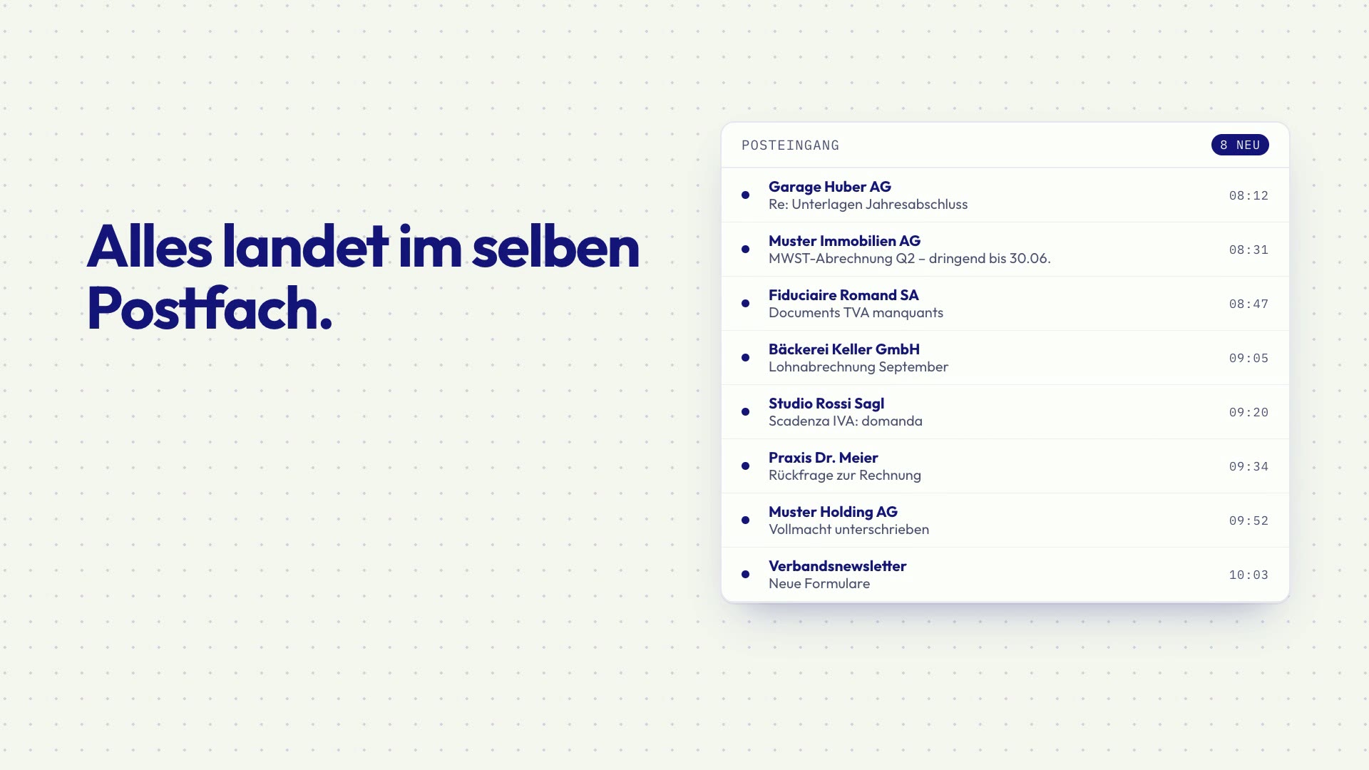 Posteingang eines Treuhandbüros mit mehreren neuen Nachrichten